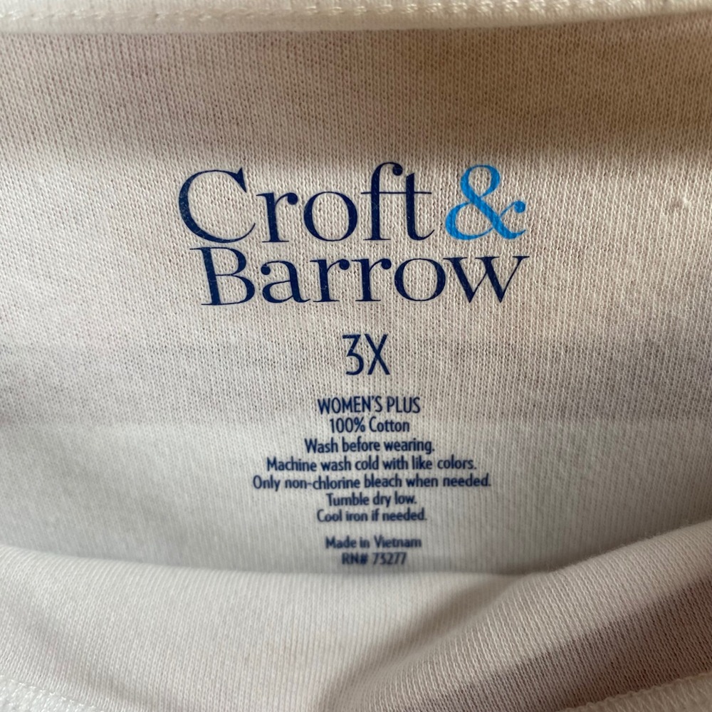 Croft & Barrow Striped Top Women 3X 3/4 Sleeve Boat Neck Coastal Nautical Preppy - Picture 4 of 5
